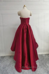 Wine Red Pretty High Low Party Dress, Wine Red Homecoming Dresses, Lace-Up Junior Semi Formal Prom Dress